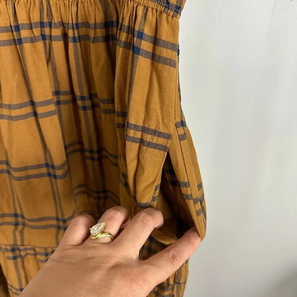 Maeve by Anthropologie Sumerset Camel Plaid Tiered Maxi Dress M Prairie Fall - Picture 11 of 16